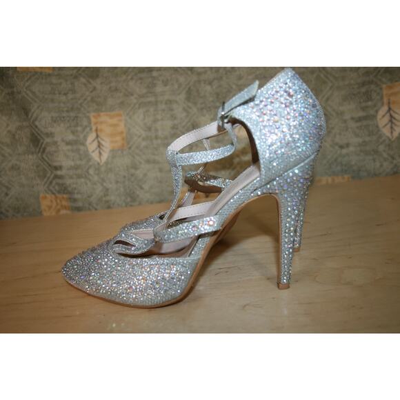 Bella Luna Silver Rhinestones T-Strap Pumps 11 - Picture 3 of 4